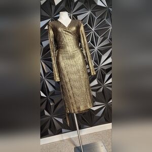 RACHEL Rachel Roy Metallic Gold Long Sleeve Dress